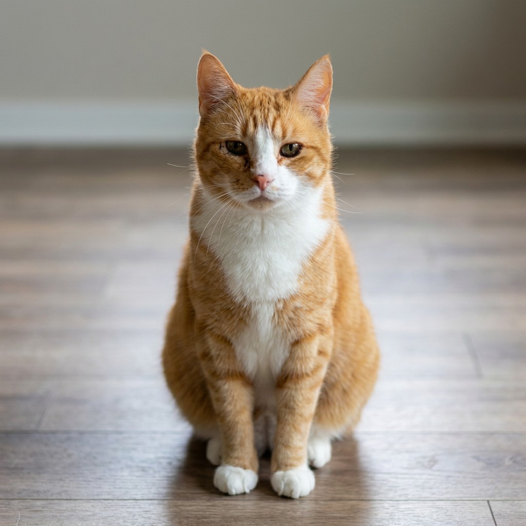 Orange tabby cat perched on a cat tree at home
