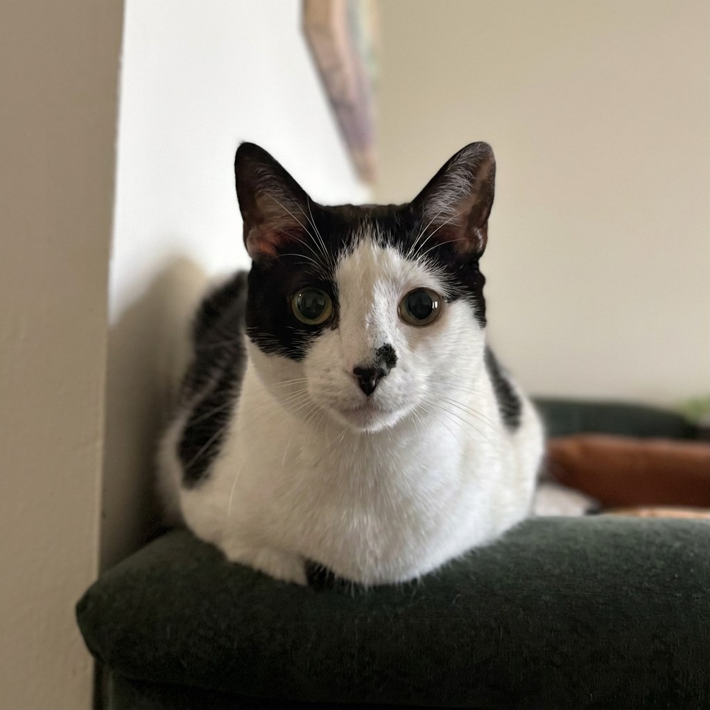 Black and white cat resting in a window seat